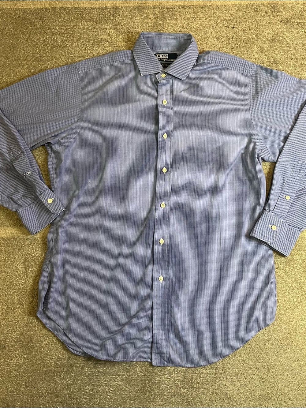 Polo by Ralph Lauren Light Blue Micro-check Dress Shirt‎ blue white size medium